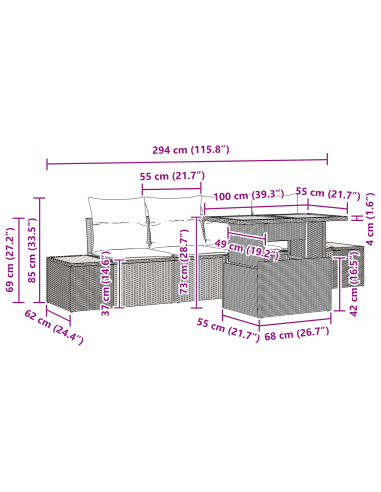Set Divano da Giardino 5 pz Nero polyrattan