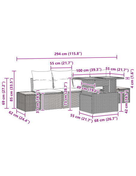 Set Divano da Giardino 5 pz Nero polyrattan