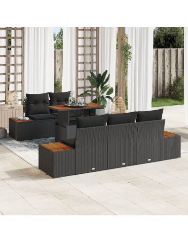 Set Divano da Giardino 6 pz Nero e Marrone