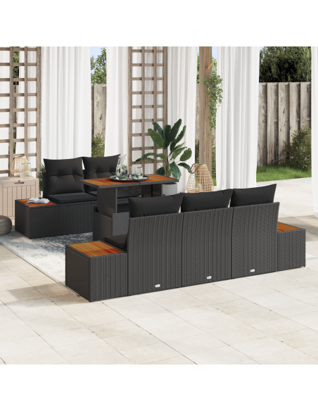 Set Divano da Giardino 6 pz Nero e Marrone