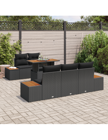 Set Divano da Giardino 6 pz Nero e Marrone