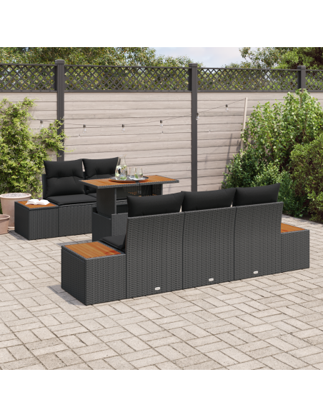 Set Divano da Giardino 6 pz Nero e Marrone