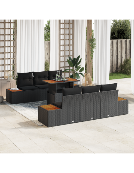 Set Divano da Giardino 7 pz Nero e Marrone