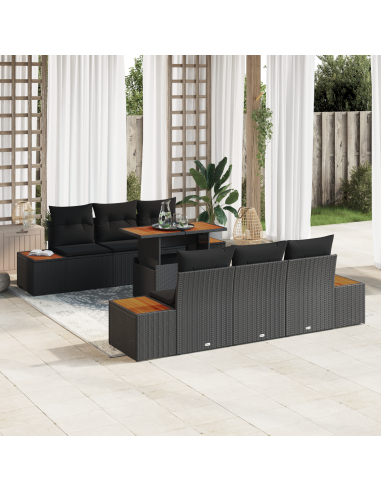 Set Divano da Giardino 7 pz Nero e Marrone