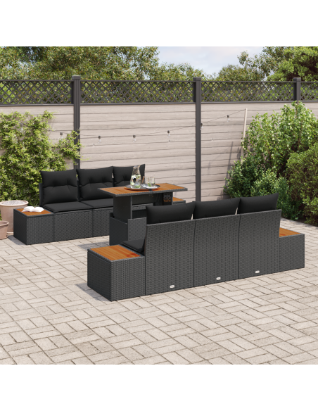 Set Divano da Giardino 7 pz Nero e Marrone