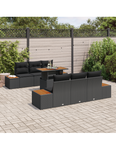 Set Divano da Giardino 7 pz Nero e Marrone