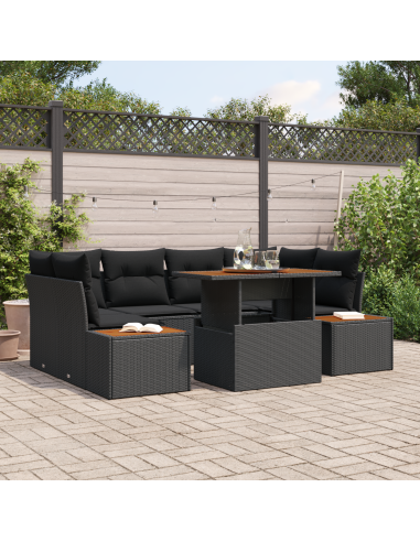 Set Divano da Giardino 9 pz Nero e Marrone