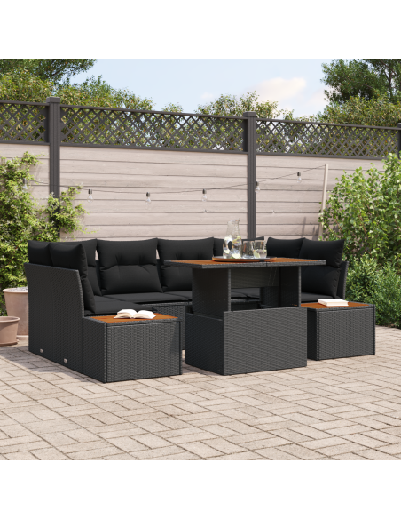 Set Divano da Giardino 9 pz Nero e Marrone
