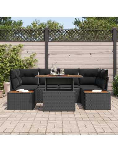 Set Divano da Giardino 9 pz Nero e Marrone