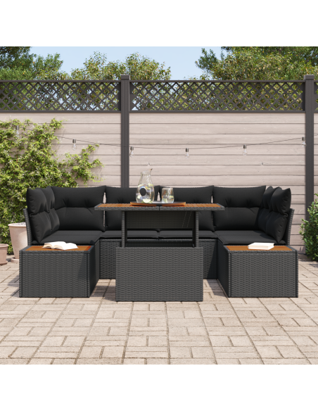 Set Divano da Giardino 9 pz Nero e Marrone