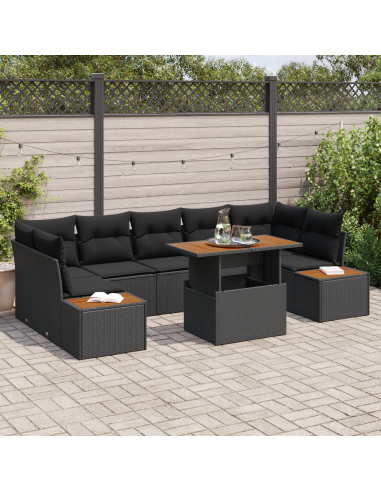 Set Divano da Giardino 8 pz Nero e Marrone