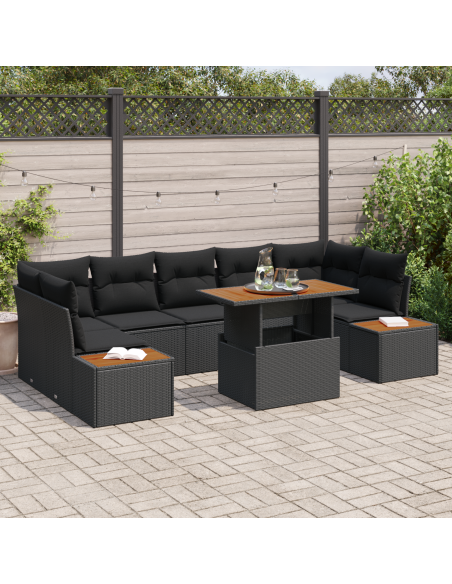 Set Divano da Giardino 8 pz Nero e Marrone