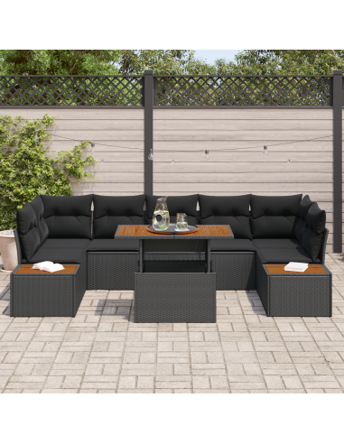 Set Divano da Giardino 8 pz Nero e Marrone