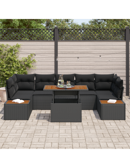 Set Divano da Giardino 8 pz Nero e Marrone