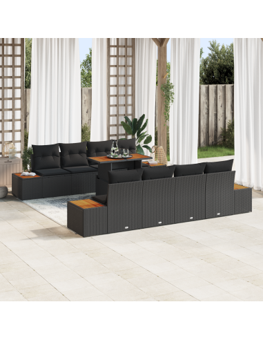 Set Divano da Giardino 9 pz Nero polyrattan
