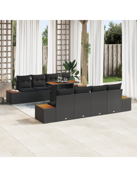Set Divano da Giardino 9 pz Nero polyrattan