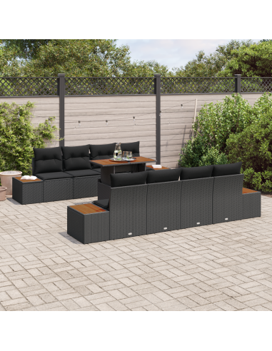 Set Divano da Giardino 9 pz Nero polyrattan