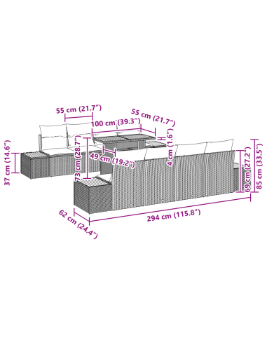 Set Divano da Giardino 9 pz Nero polyrattan