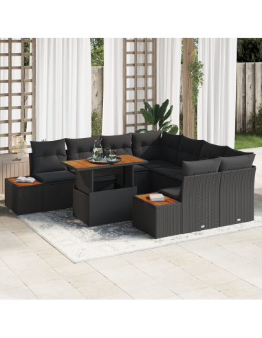 Set Divano da Giardino 9 pz Nero polyrattan