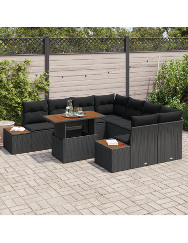 Set Divano da Giardino 9 pz Nero polyrattan