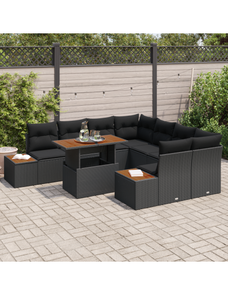 Set Divano da Giardino 9 pz Nero polyrattan