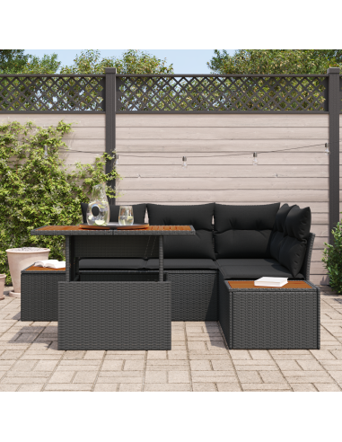 Set Divano da Giardino 5 pz Nero e Marrone