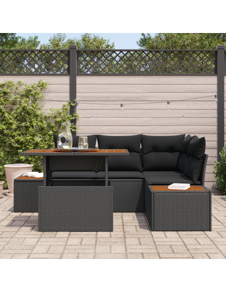 Set Divano da Giardino 5 pz Nero e Marrone