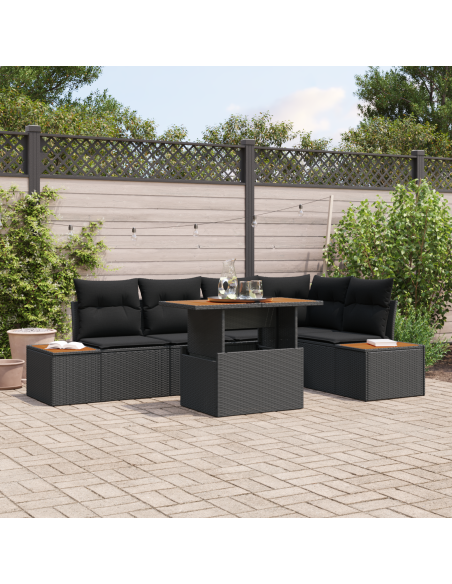 Set Divano da Giardino 6 pz Nero polyrattan