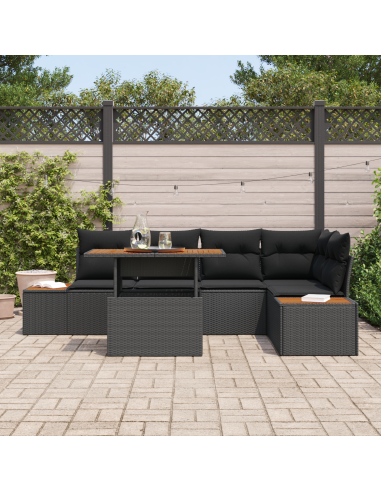Set Divano da Giardino 6 pz Nero polyrattan