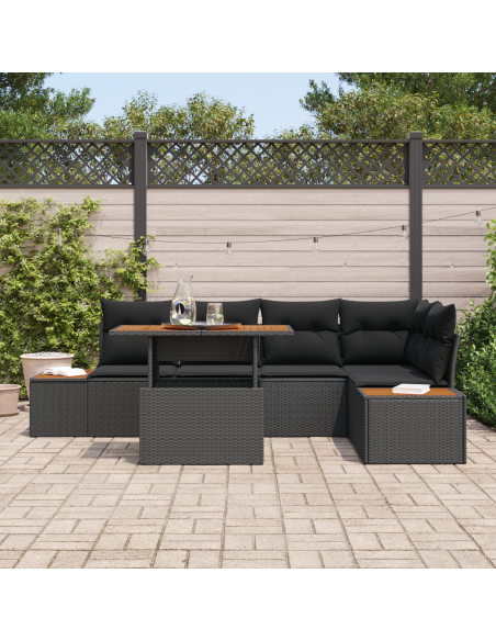 Set Divano da Giardino 6 pz Nero polyrattan