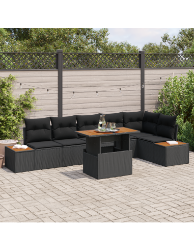 Set Divano da Giardino 7 pz Nero polyrattan