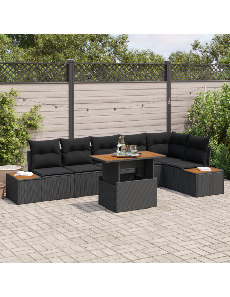 Set Divano da Giardino 7 pz Nero polyrattan