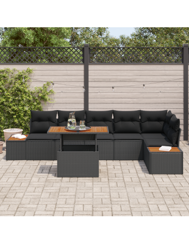 Set Divano da Giardino 7 pz Nero polyrattan