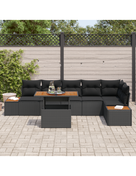 Set Divano da Giardino 7 pz Nero polyrattan