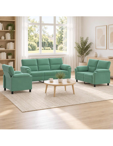 Set di divani 3 pcs Verde Mare Velluto