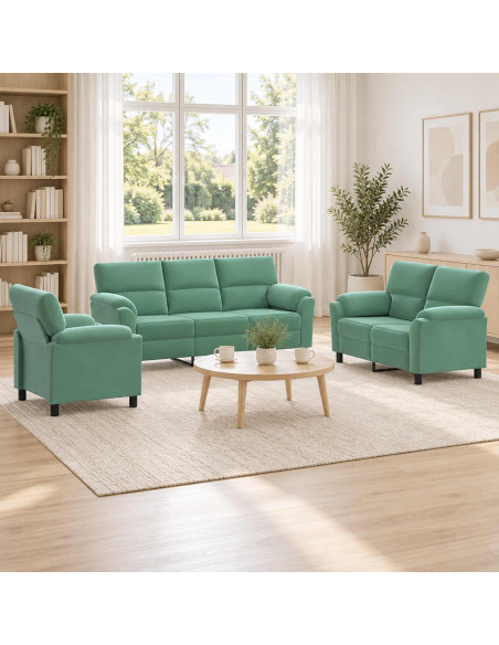 Set di divani 3 pcs Verde Mare Velluto