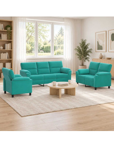 Set di divani 3 pcs Turchese Velluto
