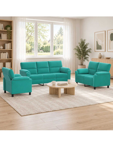 Set di divani 3 pcs Turchese Velluto