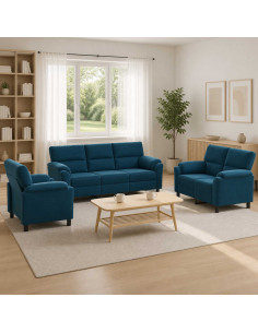 Set di divani 3 pcs Blu Velluto