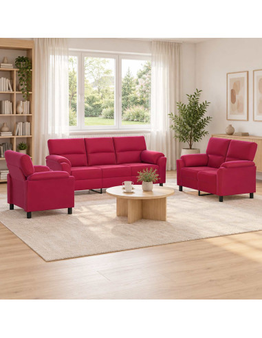 Set di divani 3 pcs Rosso Vino Velluto