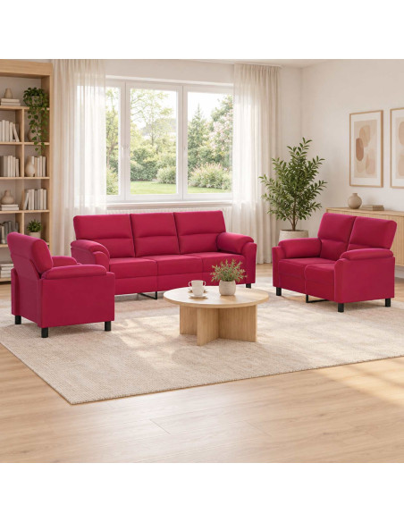 Set di divani 3 pcs Rosso Vino Velluto