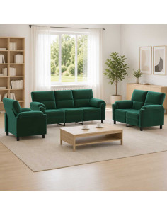 Set di divani 3 pcs Verde Scuro Velluto
