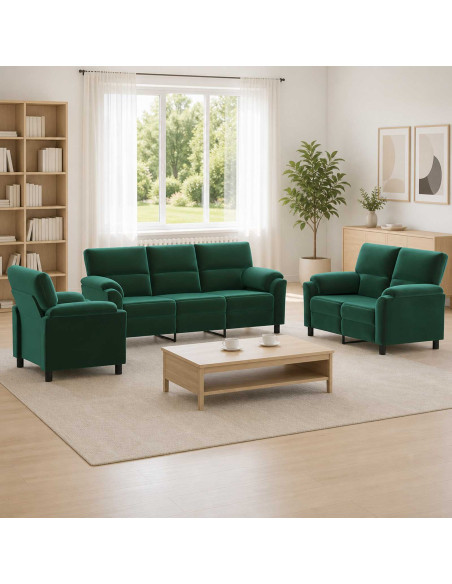 Set di divani 3 pcs Verde Scuro Velluto