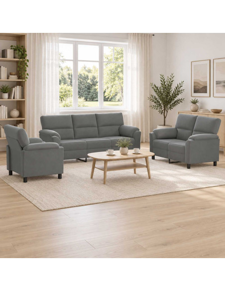 Set di divani 3 pcs Grigio Scuro Velluto