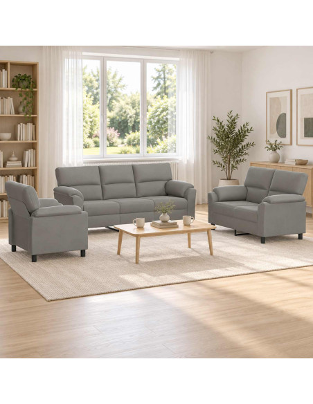 Set di divani 3 pcs Grigio Chiaro Velluto