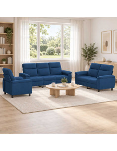 Set di divani 3 pcs Blu Tessuto