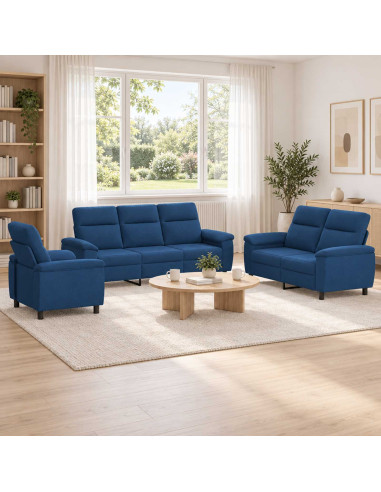 Set di divani 3 pcs Blu Tessuto