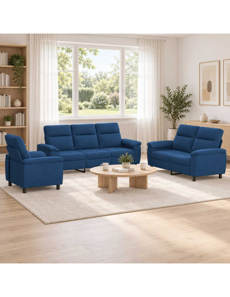 Set di divani 3 pcs Blu Tessuto