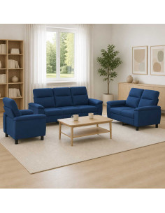 Set di divani 3 pcs Blu Tessuto