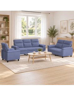 Set di divani 3 pcs Blu jeans Tessuto